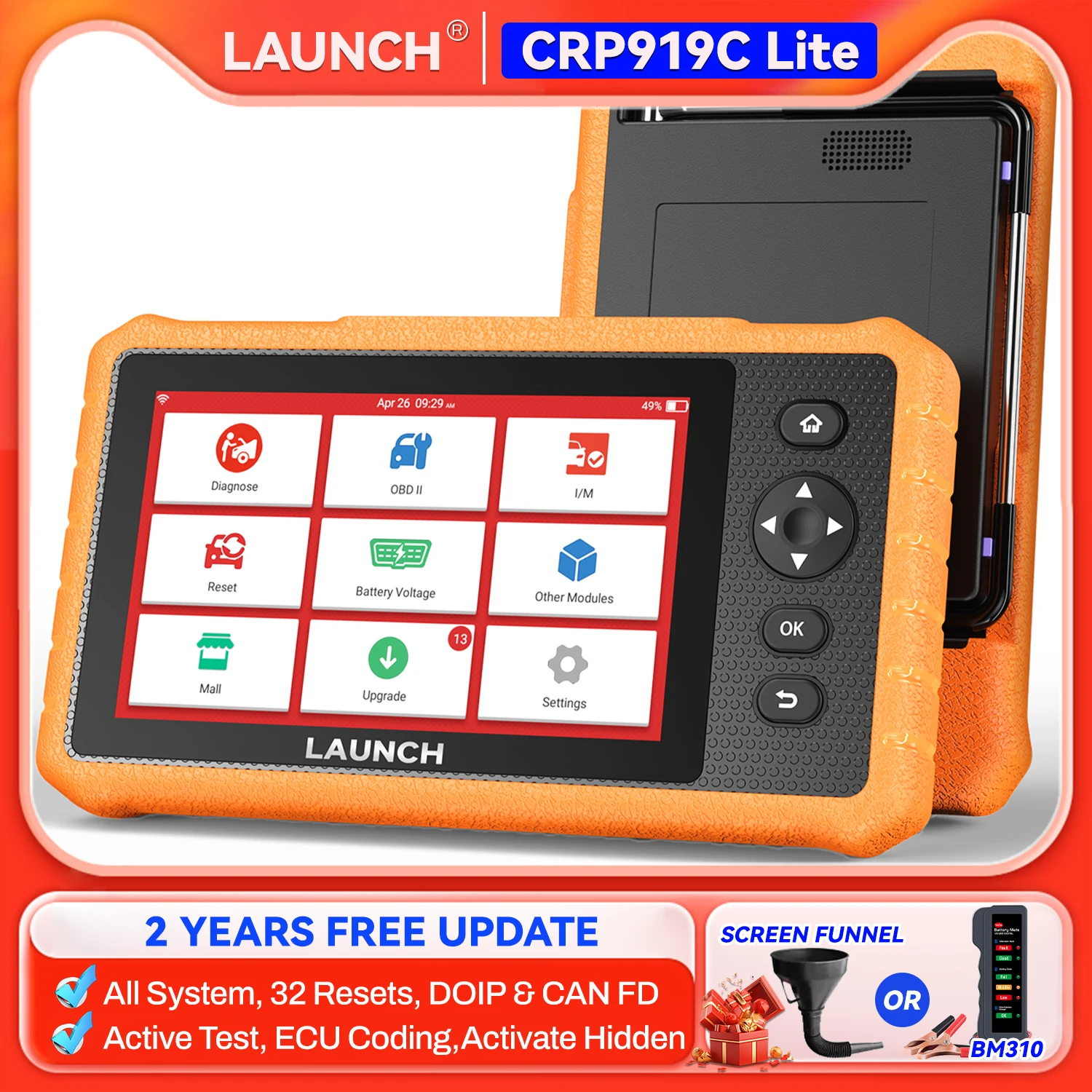 

LAUNCH X431 CRP919C Lite OBD2 Scanner All System Diagnostic 32+ Reset Service Active Test OBD2 Diagnostic Tool with ABS Bleeding