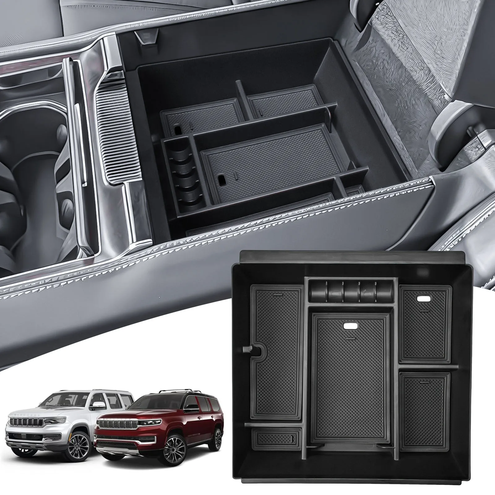 

Center Console Organizer Tray for 2022-2025 Jeep Wagoneer/L, 2022-2025 Jeep Grand Wagoneer/L Armrest Storage Box Car Accessories