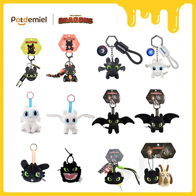 Original DreamWorks Drachen Zahnlos Schlüsselanhänger Cartoon Light Fury Taschenanhänger Rucksack-Anhänger Tier Anime Zubehör Spielzeug Geschenk