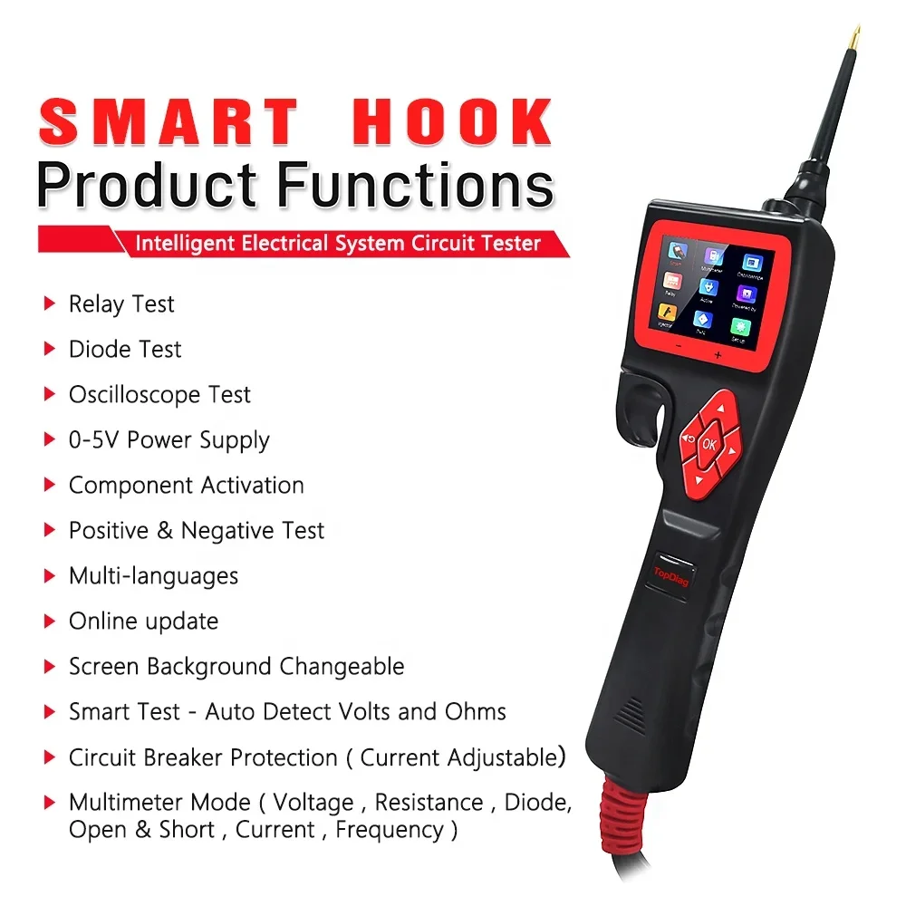 Power Probe SMARTHOOK Topdiag P200 Smart Circuit Tester Diagnose Vehicle Electrical System Analyzer for 9-30V