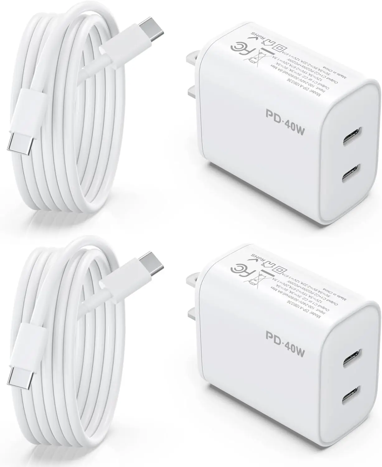 

2 Pack 40W USB C Charger Dual Port Fast Charging Block with 6ft USB C Cables for iPhone 16 15 17 Pro Max/Plus/iPad