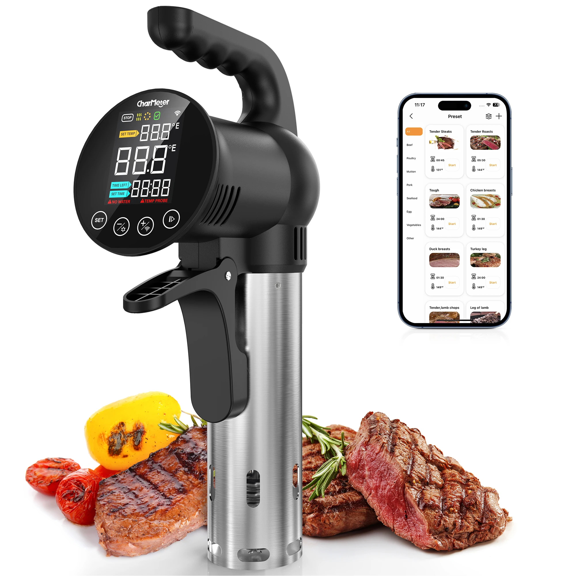 CharMeter WiFi Sous Vide Cooker 1000W Sous Vide Machine with Immersion Circulator Timer and Booking Function US Plug