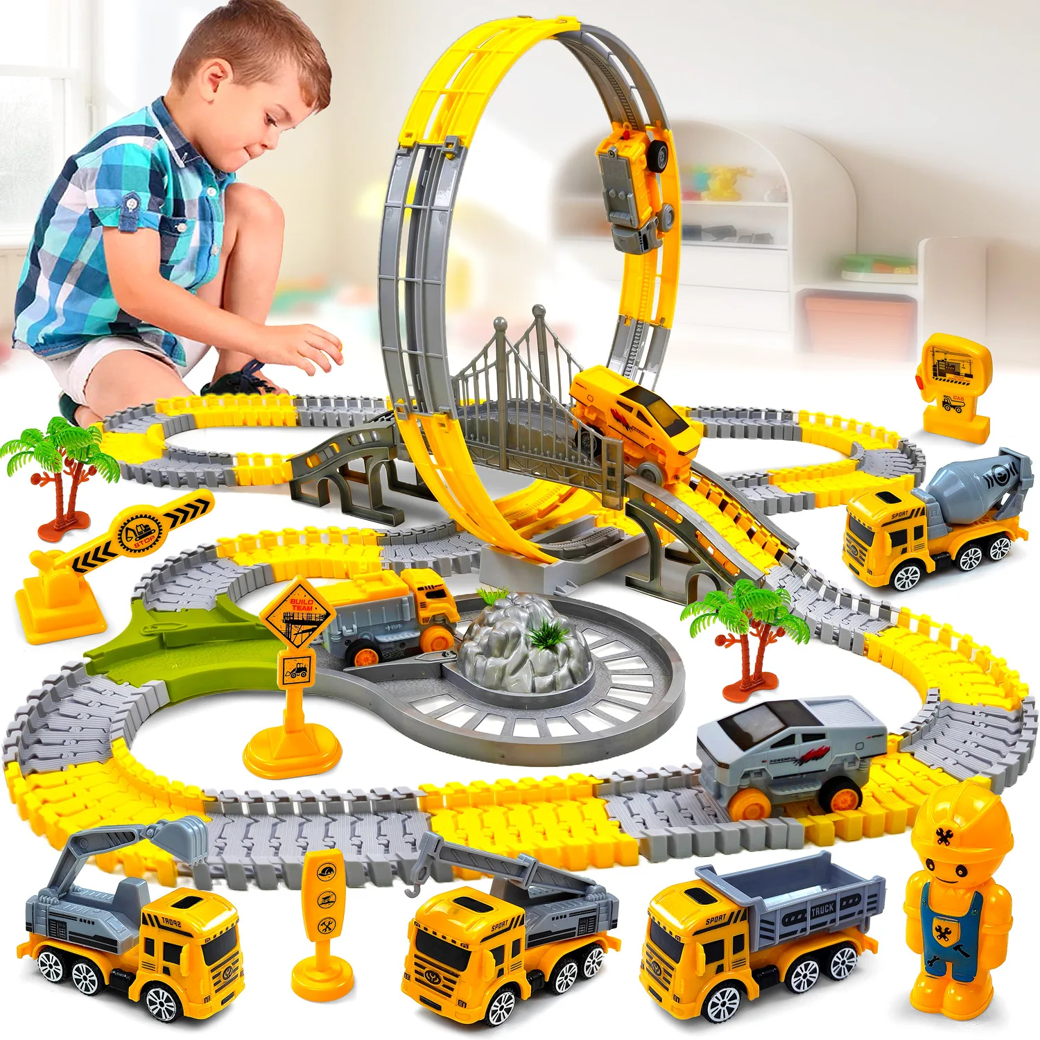 Children Electric Magical Flexible Track Toy Diy Car Engineering Car Kids Educational Toys Train Toys For Boys Birthday Gift