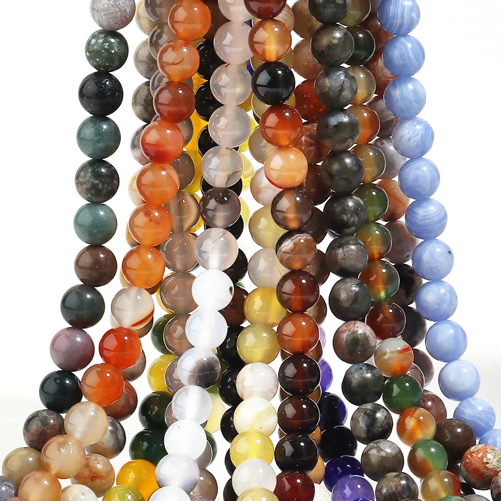 32–95 Stück Natursteinperlen, bunte Achatperlen, Onyx, runde lose Perlen, DIY-Armband, Halskette für Schmuckherstellung, Zubehör – Detail 5