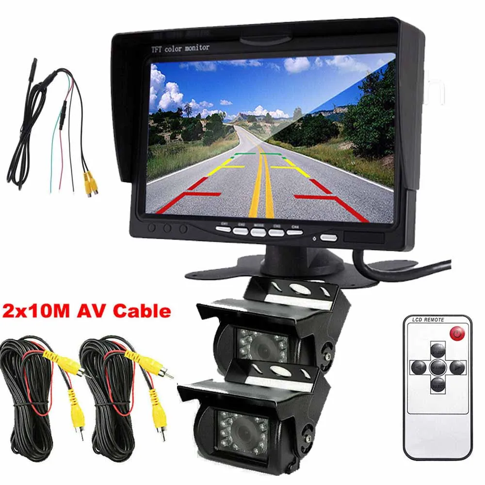 

Bileeko 7" Monitor 2x 18 IR CCD Color Front/Side/Rear View Camera Backup camera 10m cable 12-24v For Truck Trailer Van