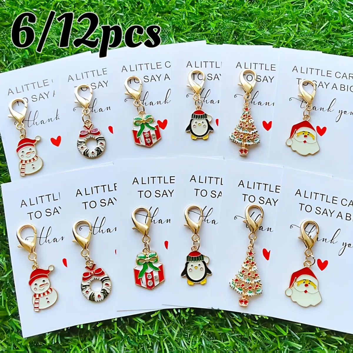 مجموعة سلسلة مفاتيح عيد الميلاد مكونة من 6/12 قطعة، هدية شكرًا لك على الجيب مع تصميمات الفاكهة لمفاتيح السيارة على الظهر #1