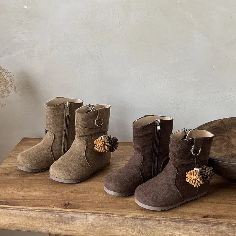 أطفال أحذية الموضة الرجعية الكلاسيكية الأطفال أحذية بوت قصيرة مع الجانب سستة 2025 الخريف الشتاء الفتيات الأحذية الجلدية أصابع مستديرة عادية #2