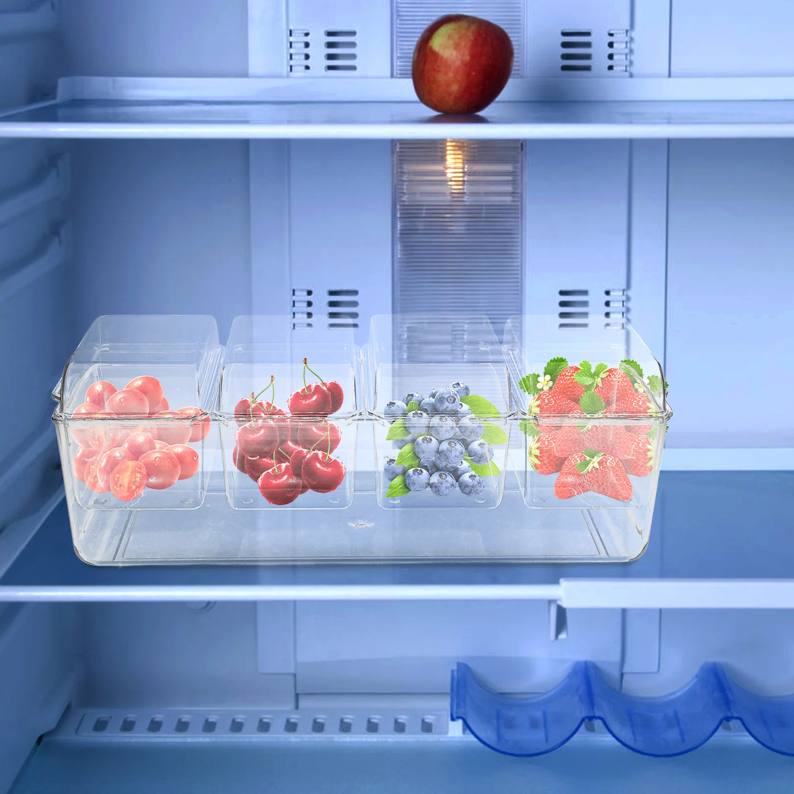 

Salad Freshness Preservation Container Transparent Food Storage Box Airtight Lid Compartment Serving Tray for Fruits Snacks