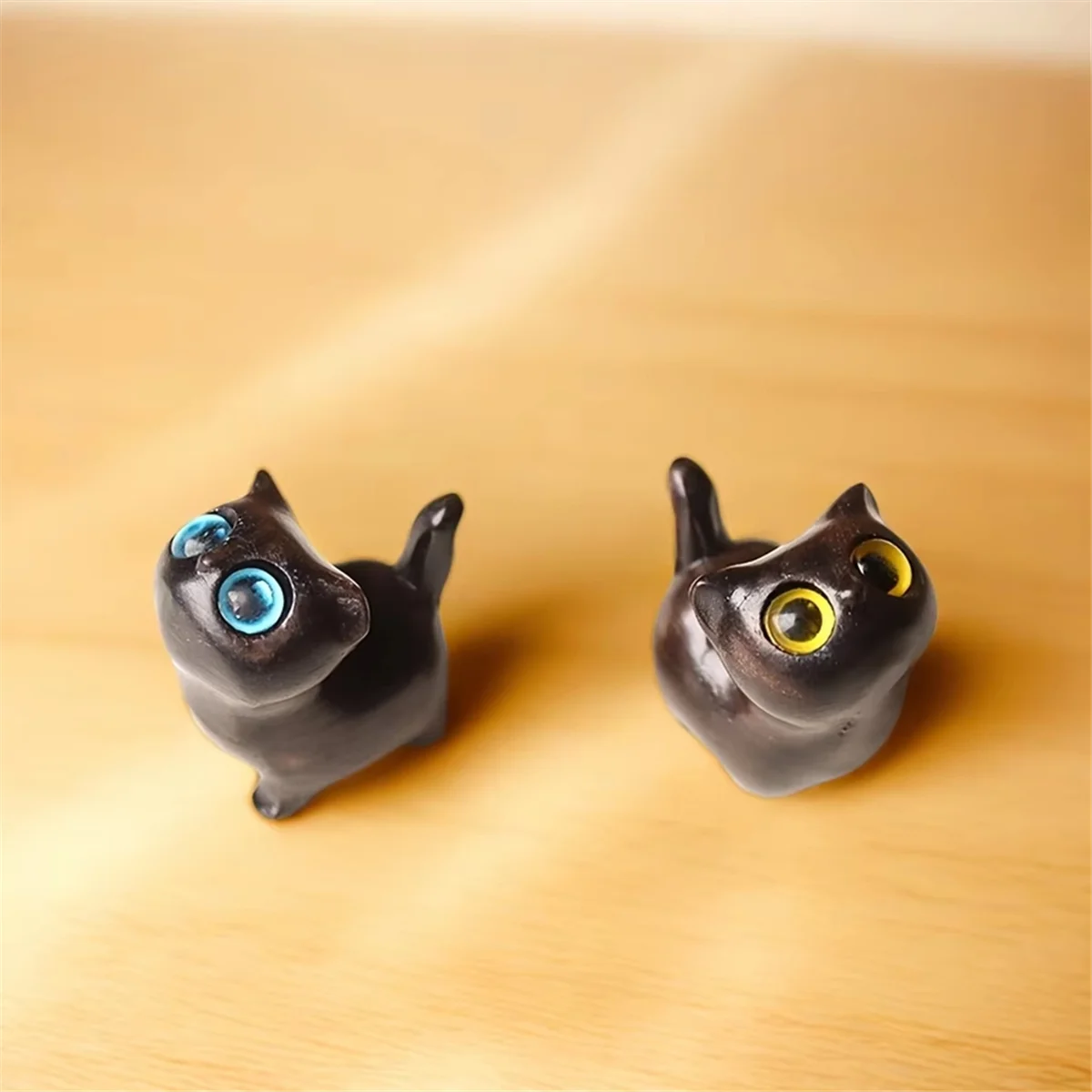 A71Z charmante Figurine de chaton en bois-décor de chat fabriqué à la main, sculpture en bois dessin animé mignon ornements de chaton simples noir