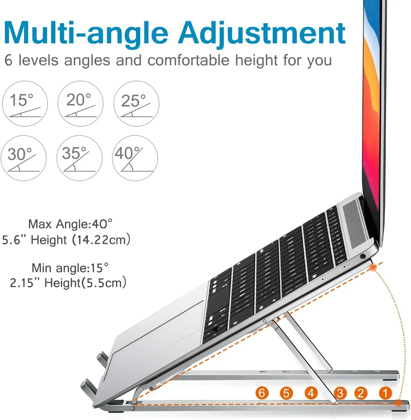 Laptop Stand, Laptop Holder Riser Computer Tablet 6 Angles Adjustable AluminumHolder Compatible with 10-15.6” MacBook,