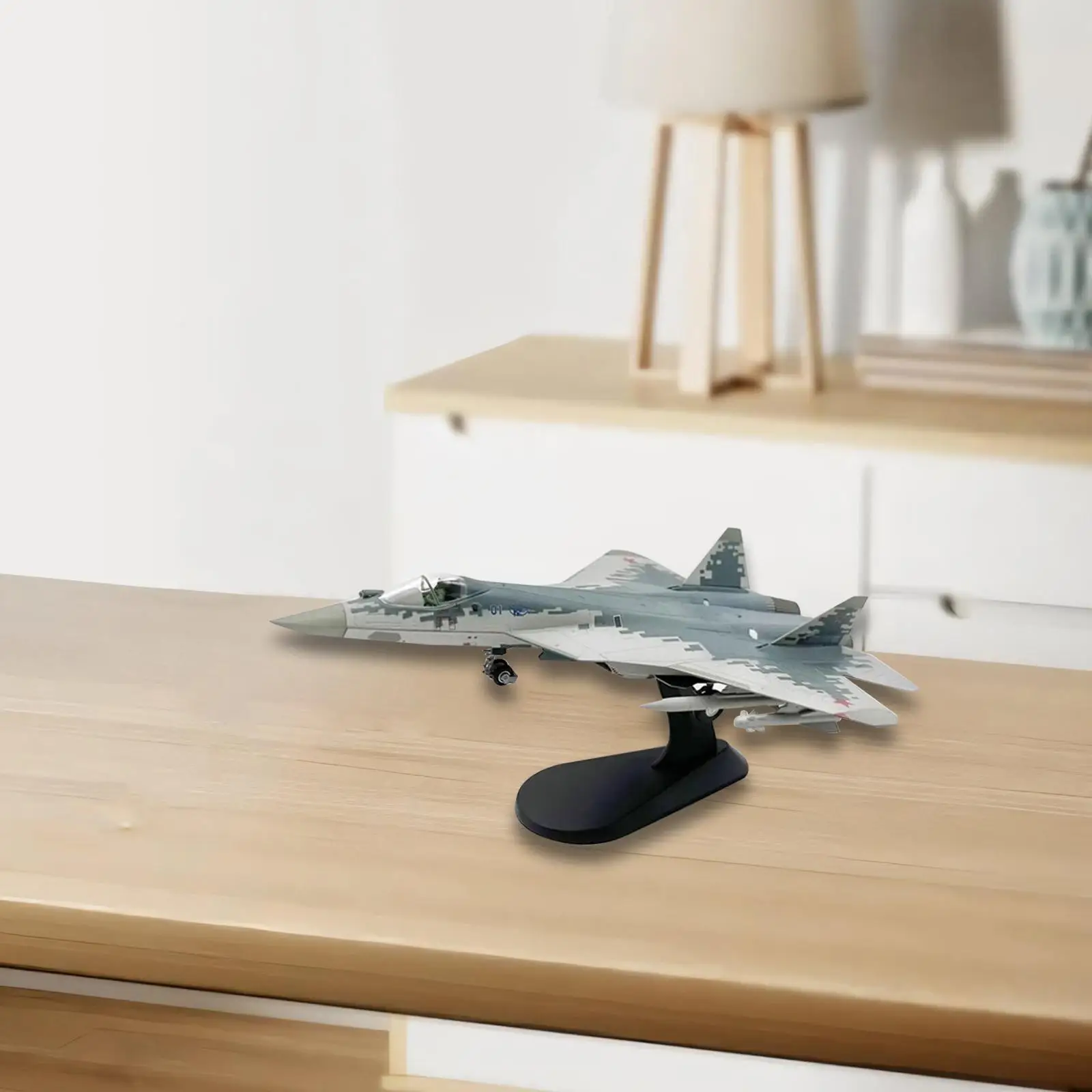 1:72 SU-57 Aircraft Model with Display Base for Bookshelf TV Cabinet Office