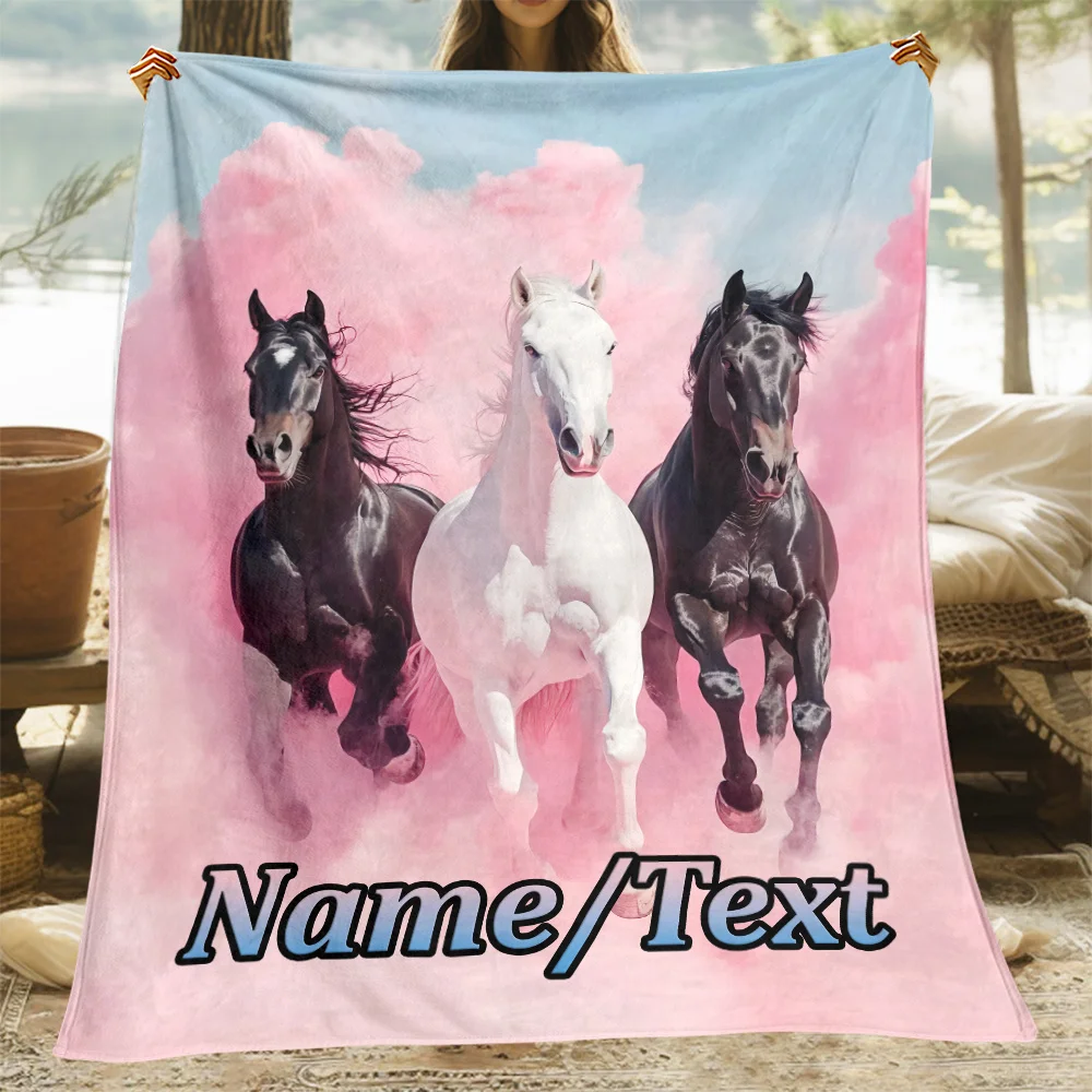 

1pc customizable horse print blanket suitable for all seasons,machine washable,lightweight flannel,ideal for sofa bedroom travel