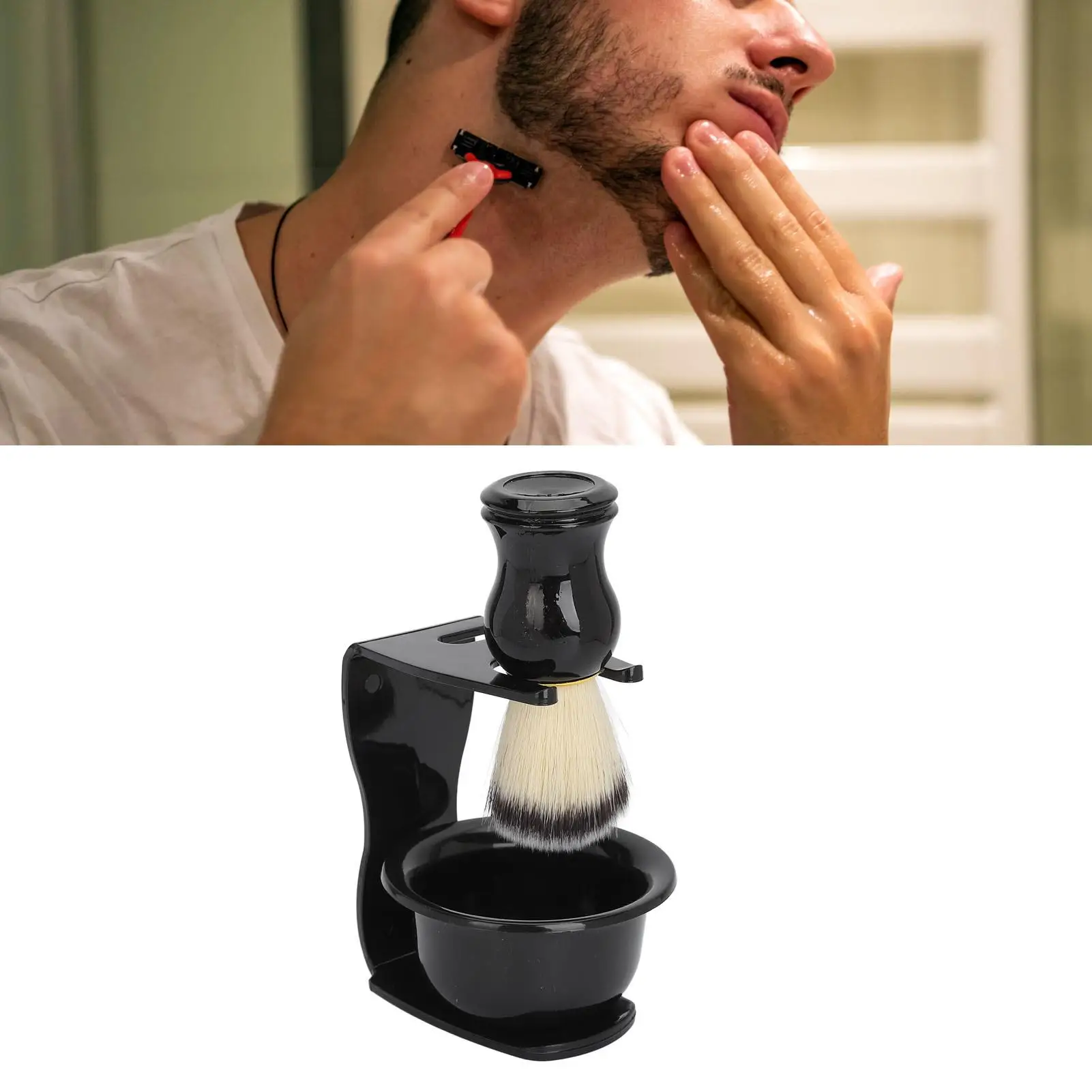 Compact Pocket Beard Care Kit: Drying Holder, Cleaning Brush & Soaping Bowl - Travel-Friendly with Delicate Bristles