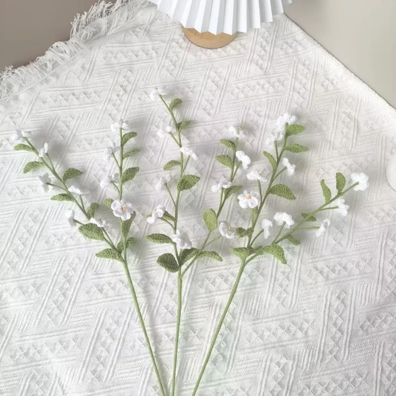 (No Vase)1pc Creative Handmade Mini White Flowers Crochet Artificial Plants Finished Ornaments Home Decor  Exquisite Decoration
