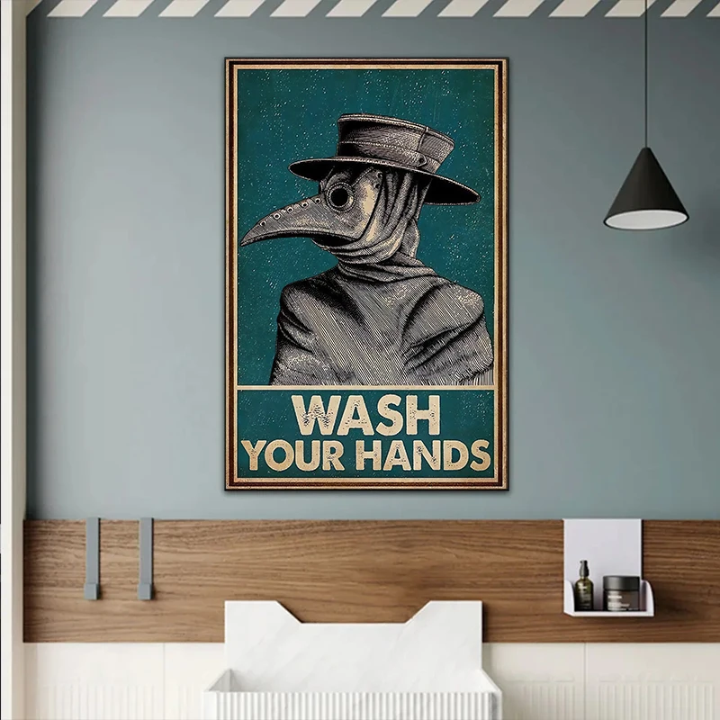 1pc frameless,Vintage I Hate My Jobs Funny Toothbrush Toilet Paper Poster Plague Doctor Wash Your Hand Canvas Painting Wall Art