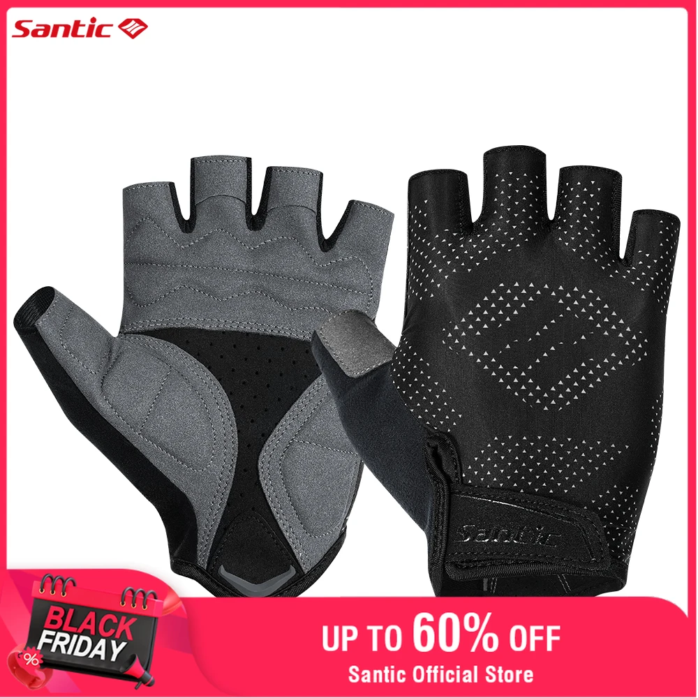 

Santic Men's Cycling Gloves Summer Short Finger Cycling Gloves Outdoor Sports Shock Absorption Cycling Half Finger W3P145H