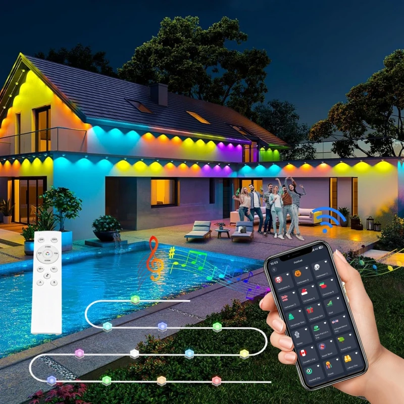 2026 Christmas RGBWW Permanent Outdoor, Waterproof IP 67 Pixels Holiday Smart for Houses Outdoor
