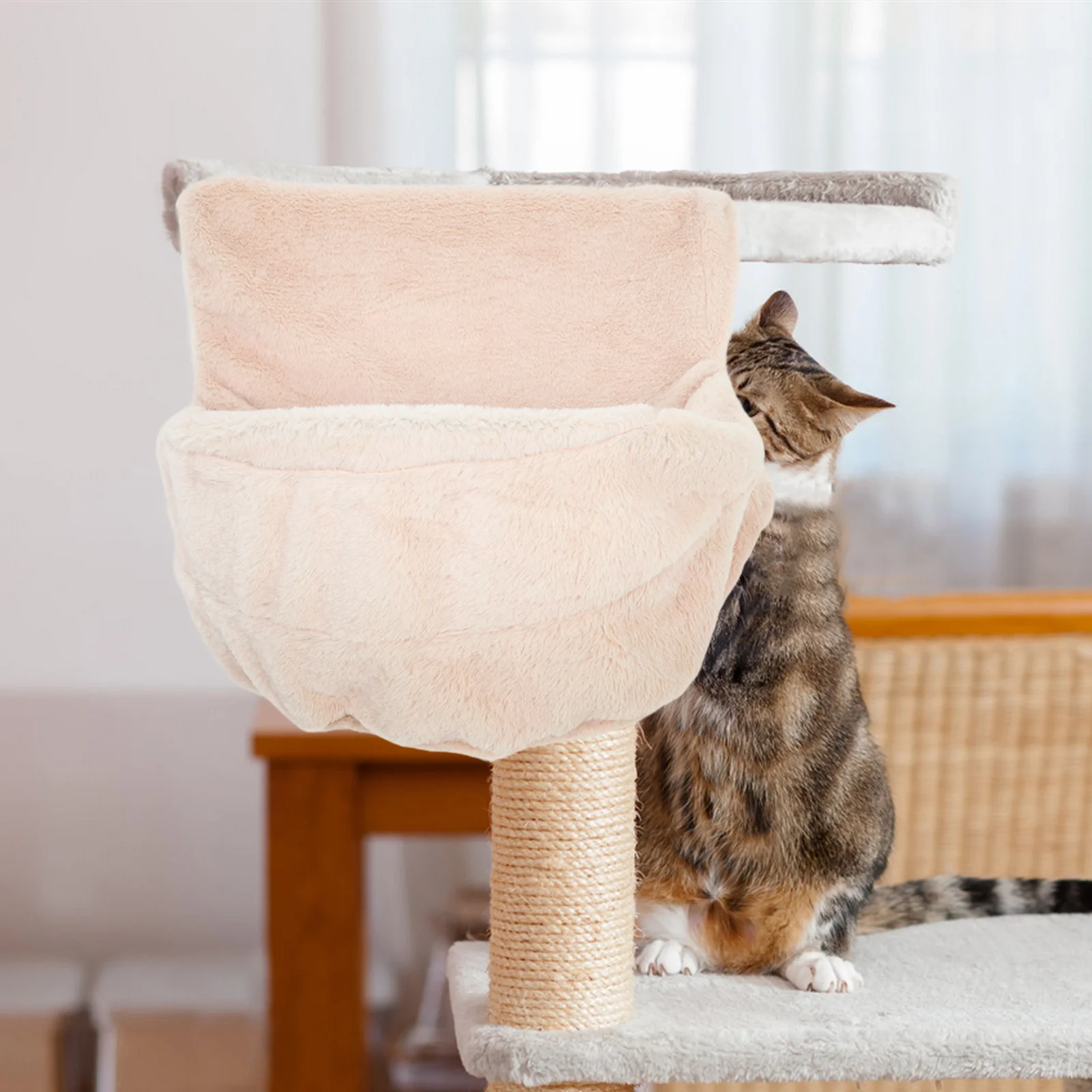 

Beige Foldable Hanging Cat Hammock Soft Lined Detachable Window Seat Warm Cat Window Perch Indoor Use Kitten Hammock
