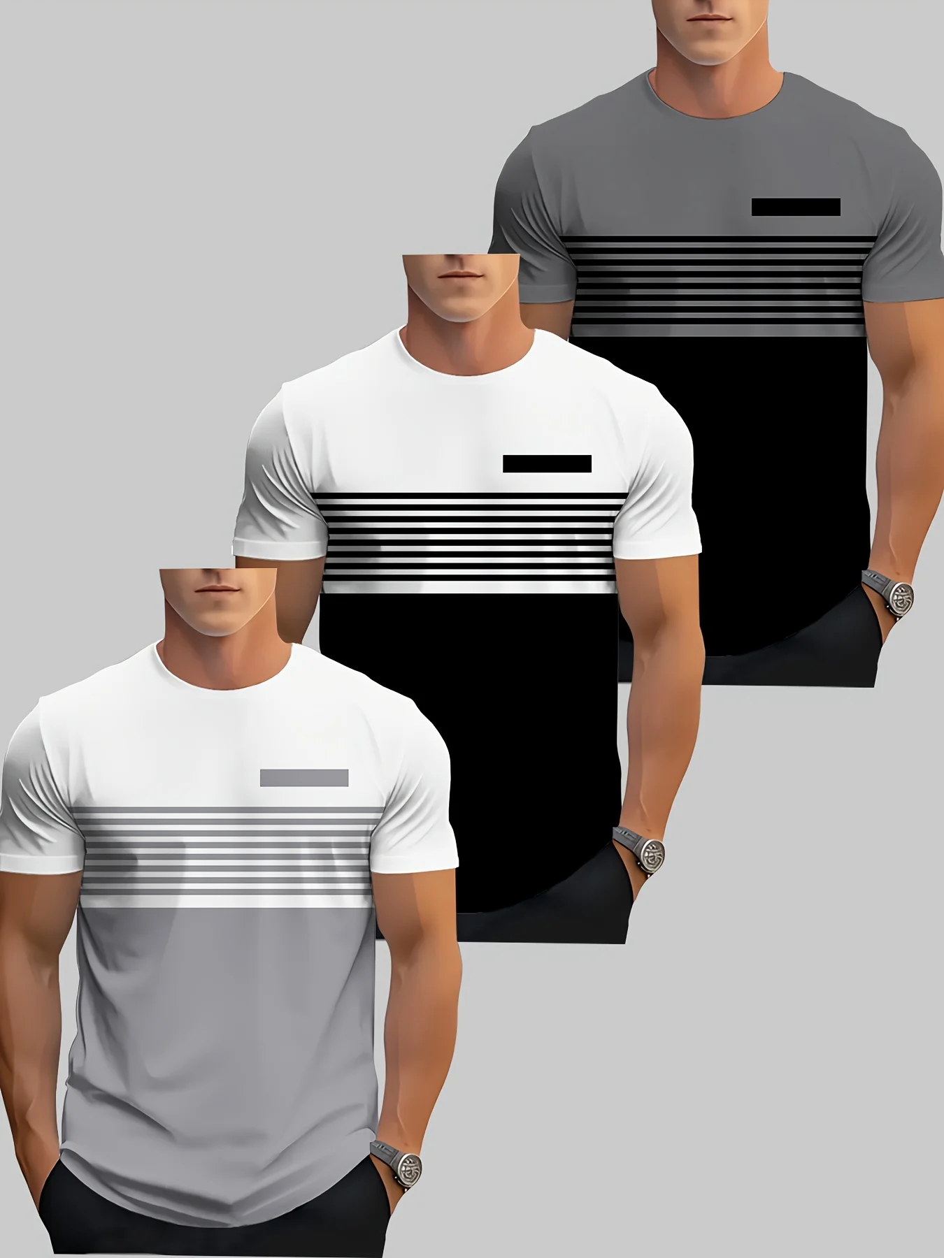 

3PCS Men's Summer Fashion T-Shirt Light Casual Quick Drying Sports Short Sleeve Suitable for Ordinary and Plus-Size People