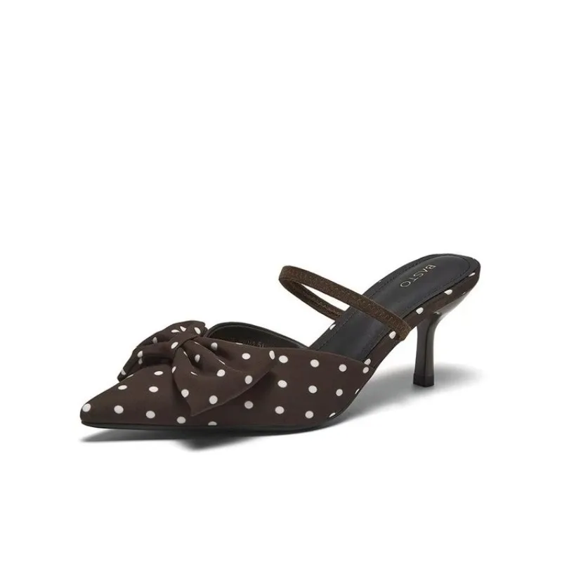 Women Fashion High Hee Sandals 2026 New White Black Polka Dots High Heel Shoes Summer Stilettos Pointed Toe Dress Women Pumpsl - view 4