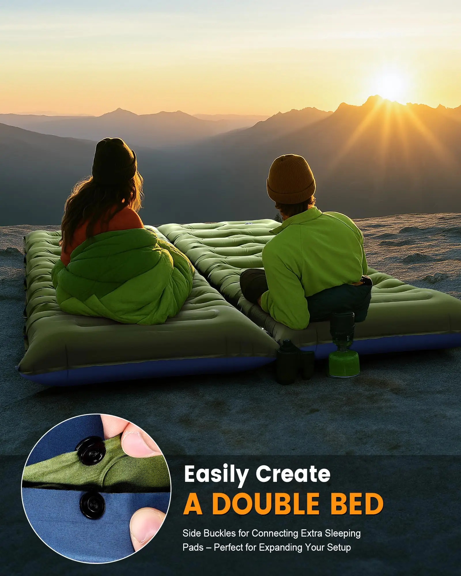 Thick Inflatable Camping Sleeping Pad with Built-in Pillow & Foot Pump, Portable Lightweight Waterproof Air Mattress, Foldable O view 3
