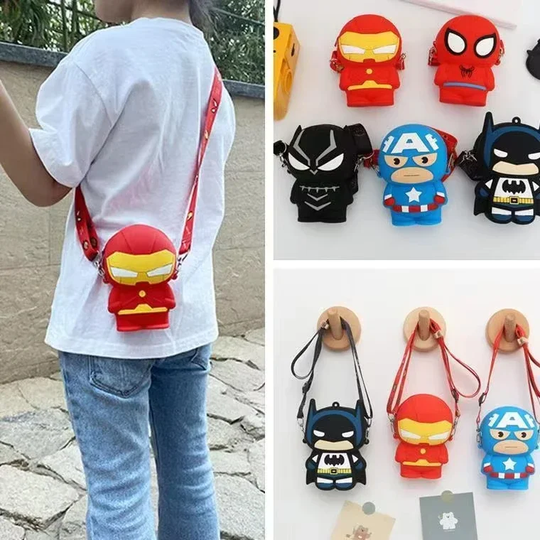 Marvel Spiderman Coin Purse Anime Figures Iron Man Captain America Wallet Childrens Silicone Bag Adjustable Strap Crossbody Bag view 2