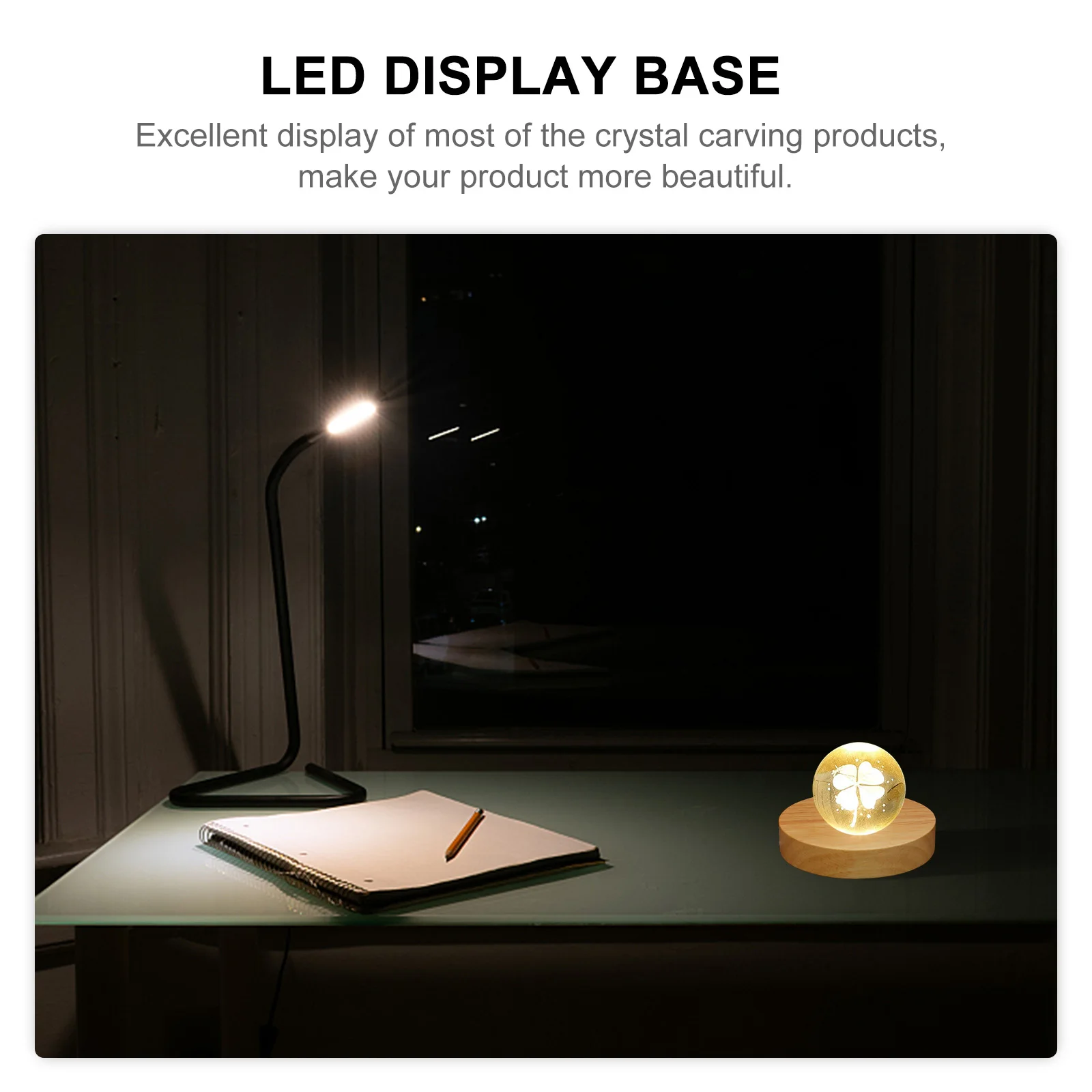 Base de pantalla de luz LED de madera, soporte de esfera de cristal alimentado por USB, Base de pantalla LED de ambiente suave y cálido, 2 uds.