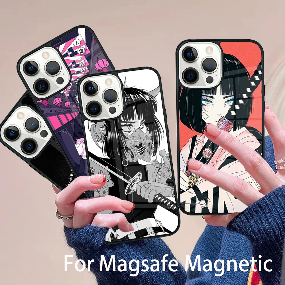 

Japanese Style Anime Girl Phone Case Magesafe Magnetic Wireless Charge Cover For IPhone 16 11 12 13 14 15 Pro Max Plus Mini