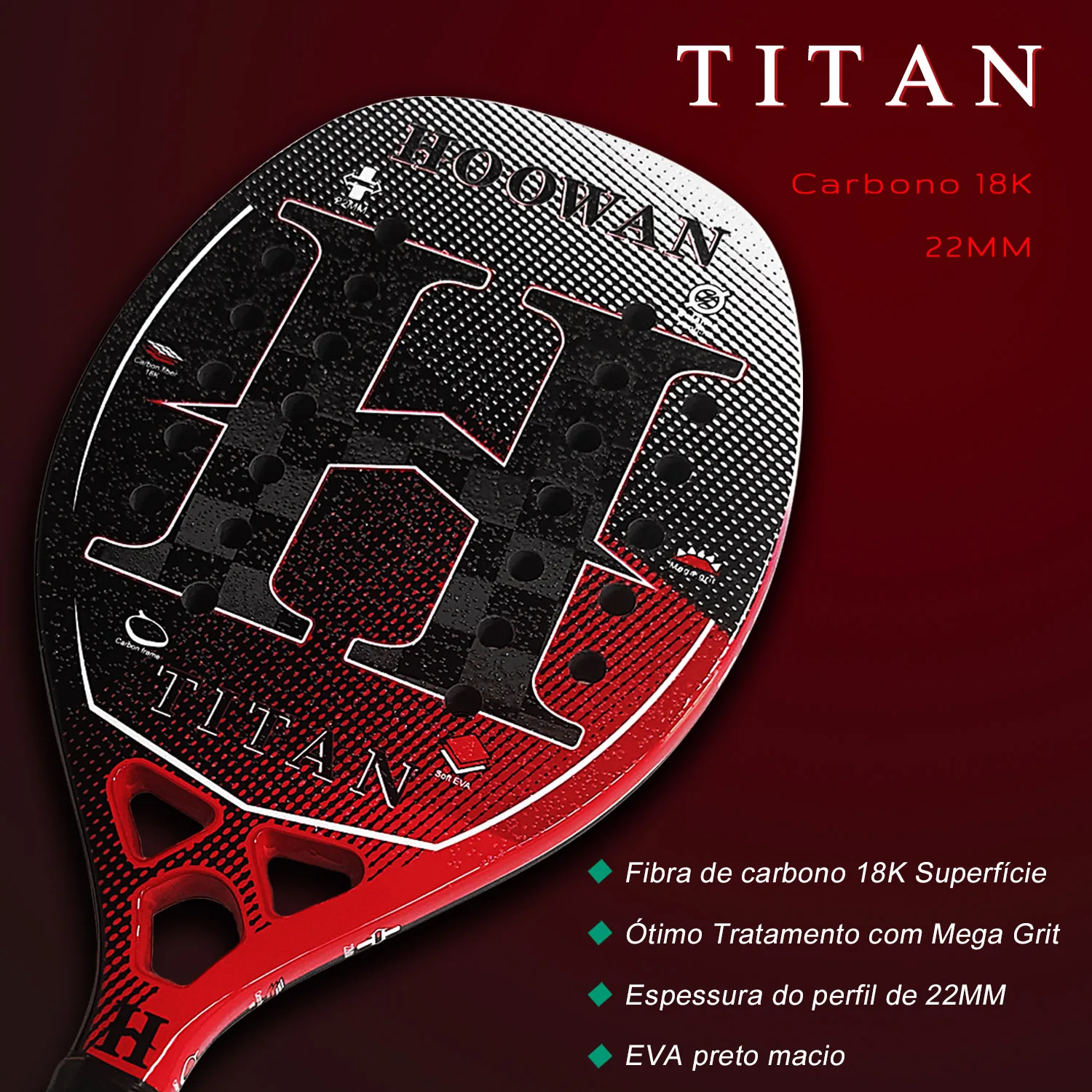 

HOOWAN TITAN 18K Beach Tennis Racket Professional T700 Carbon Fiber 18K Rough Surface 22MM Profil Well Balance