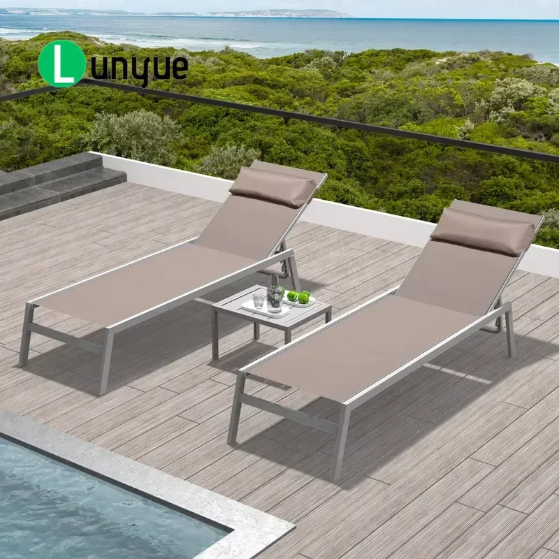 Modern Aluminum Lounger Set Outdoor Poolside Garden Beach Park Hotel Leisure Furniture Durable Weatherproof Comfortable