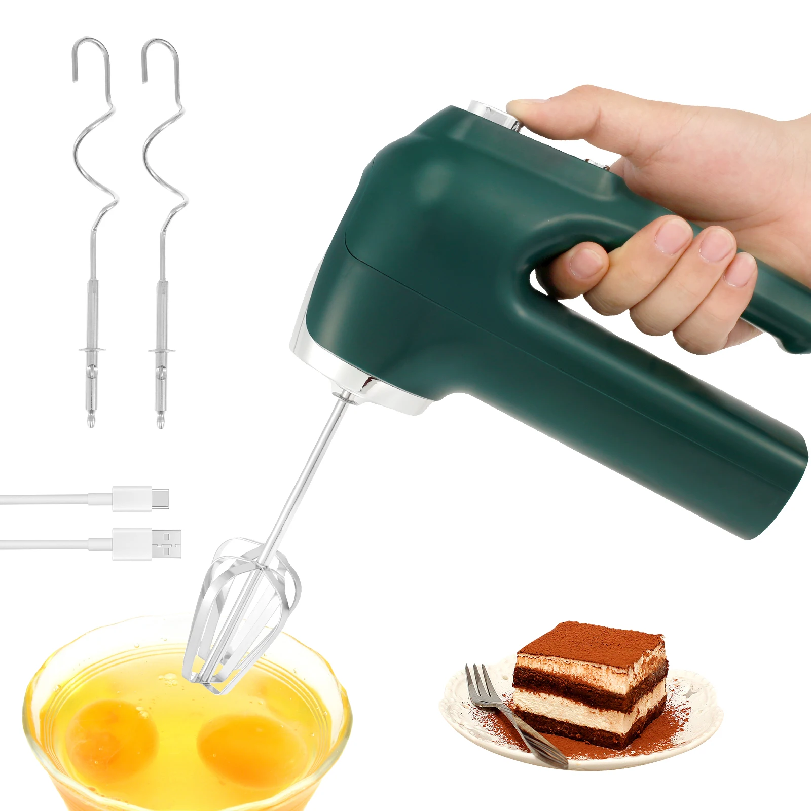 Cordless Hand Mixer 3 Speed Adjustable Electric Whisk Electric Blender Handheld Eggs Beater for Bread Cookies Cakes