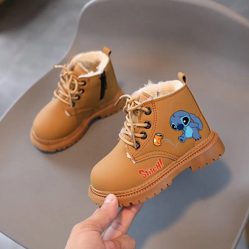 Stitch Children\'s Snow Boots Anime Cartoon Boys and Girls Winter Shoes Soft soled Warm Casual Boots Preschool Walking Boots