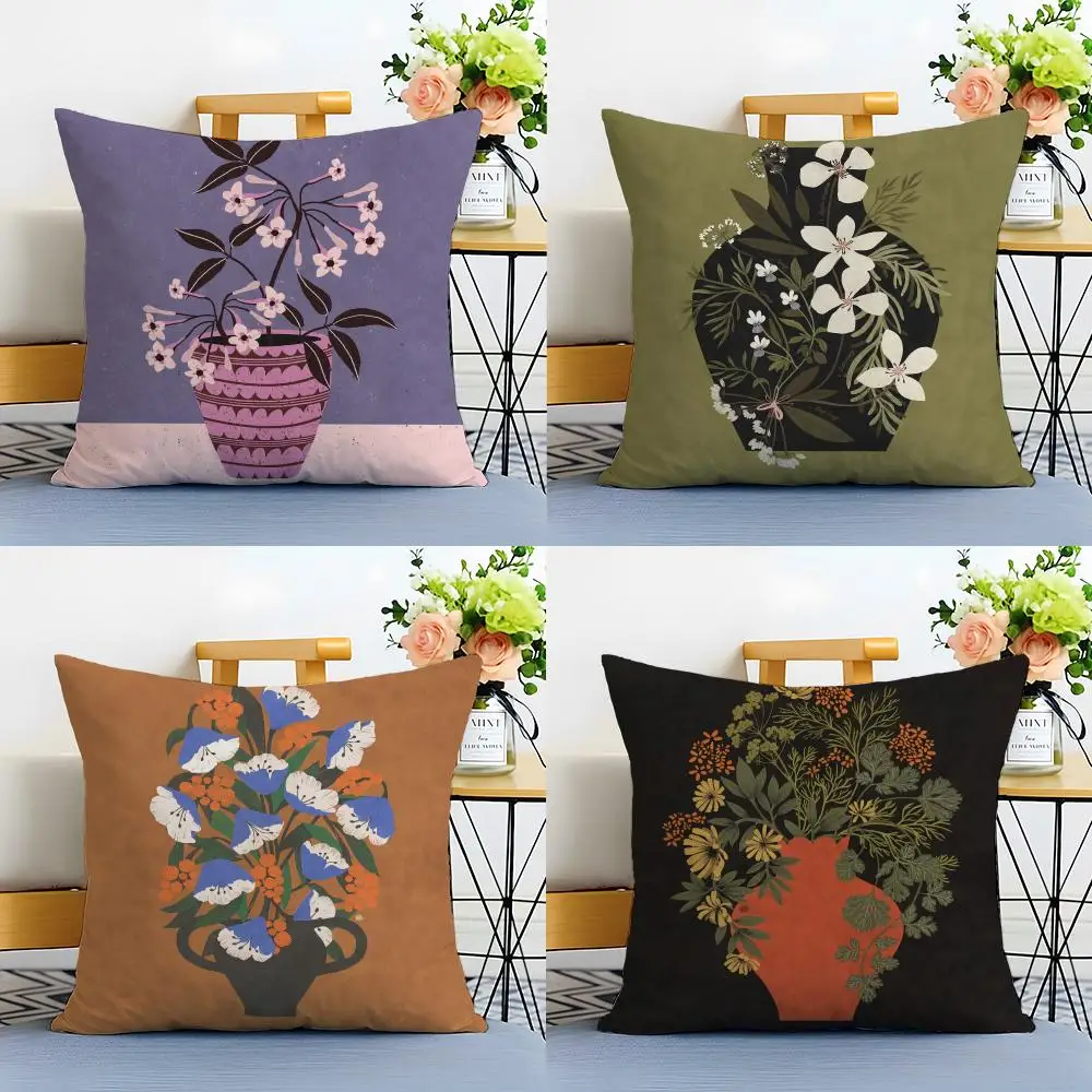 Classic Vintage Vase Cushion Cover Linen Pillowcase Soft  for Sofa Bed Home Room Decor