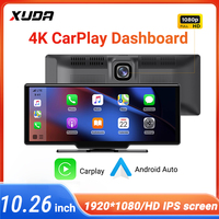 XUDA NEW 10.26 inch 4K DVR Wireless CarPlay & Android Auto Portable Dash Cam IPS Touch Screen Bluetooth Audio Dual Lens Recorder