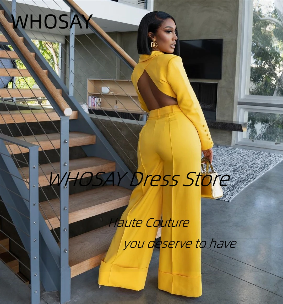 Vestidos de festa inteiros com mangas compridas, Bespoke Two Pieces, Sexy Backless Prom Dresses, Ternos de Calça, Wedding Convidados Wear, Atacado, 2022