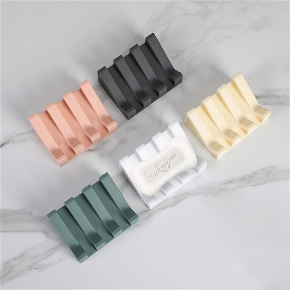 Soap Tray Portable Tilt Solid Color Silica Gel Bathroom Supplies Soap Box Simple Creativity 90g Toiletries Drain Soap Dish Drain