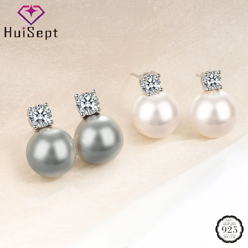 

HuiSept Fashion Pearl Zircon Earrings 925 Silver Jewelry Accessories for Women Wedding Party Promise Gift Stud Earring Wholesale