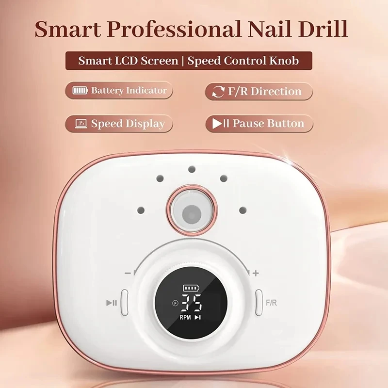 Máquina elétrica prego broca para Manicure, profissional polidor de unhas, lixa de unhas sem fio, Unhas Gel acrílico, 35000RPM