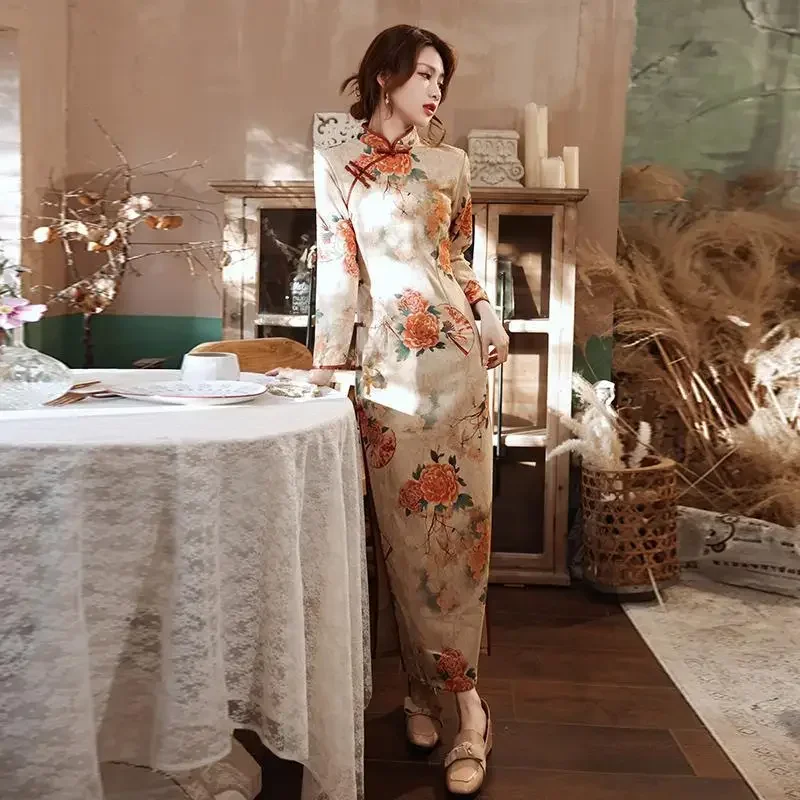 

Cheongsam Modern Qipao Dress 2024 New Chinese Traditional Dress Long Slim Sexy Cheongsam for Women