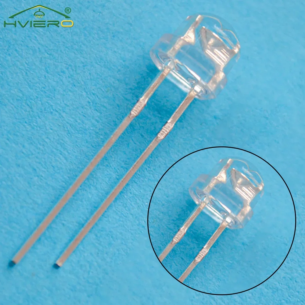 100Pcs 5mm Straw Hat Diode Led 3V UV Purple Water Clear Super Brights Wide Angle Bulb Lamps atmosphere Diodes Direct insertion