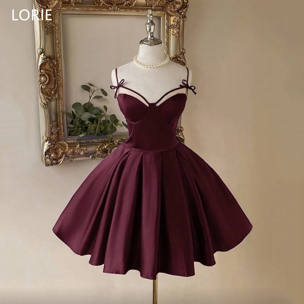 

Винтажное мини-платье LORIE из бордового атласа для вечеринок, с тонкими бретелями, бантом, вечернее/выпускное платье, коктейльное платье А-силуэта на шнуровке, на заказ
