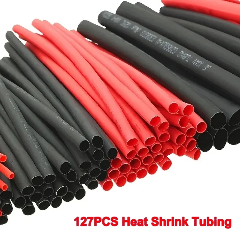 127-Piece Heat Shrink Tubing Kit - Ratio Black/Red Polyolefin Sleeves for Automotive Wire Harness Protection&Electrical Repairs