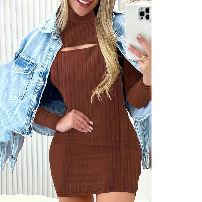 

Women Autumn Winter Solid Color Front Hollowed-out Short Skirt Ladies Package Hip Warm Temperament Fashion Leisure Vacation Set