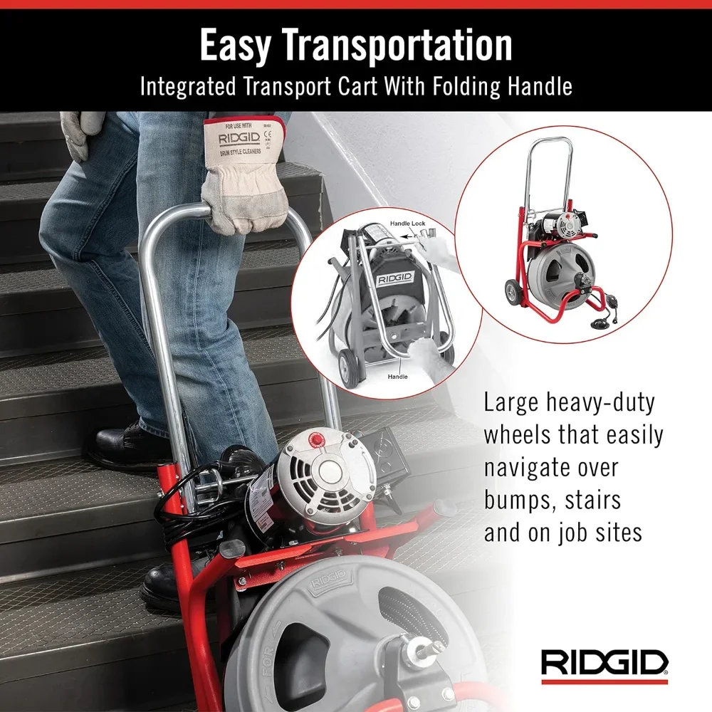 RIDGID 52363 모델 K-400 드레인 청소 120 볼트 드럼 머신 키트, C-32IW 3/8 인치 x 75 인치 케이블 도구 포함, 신제품