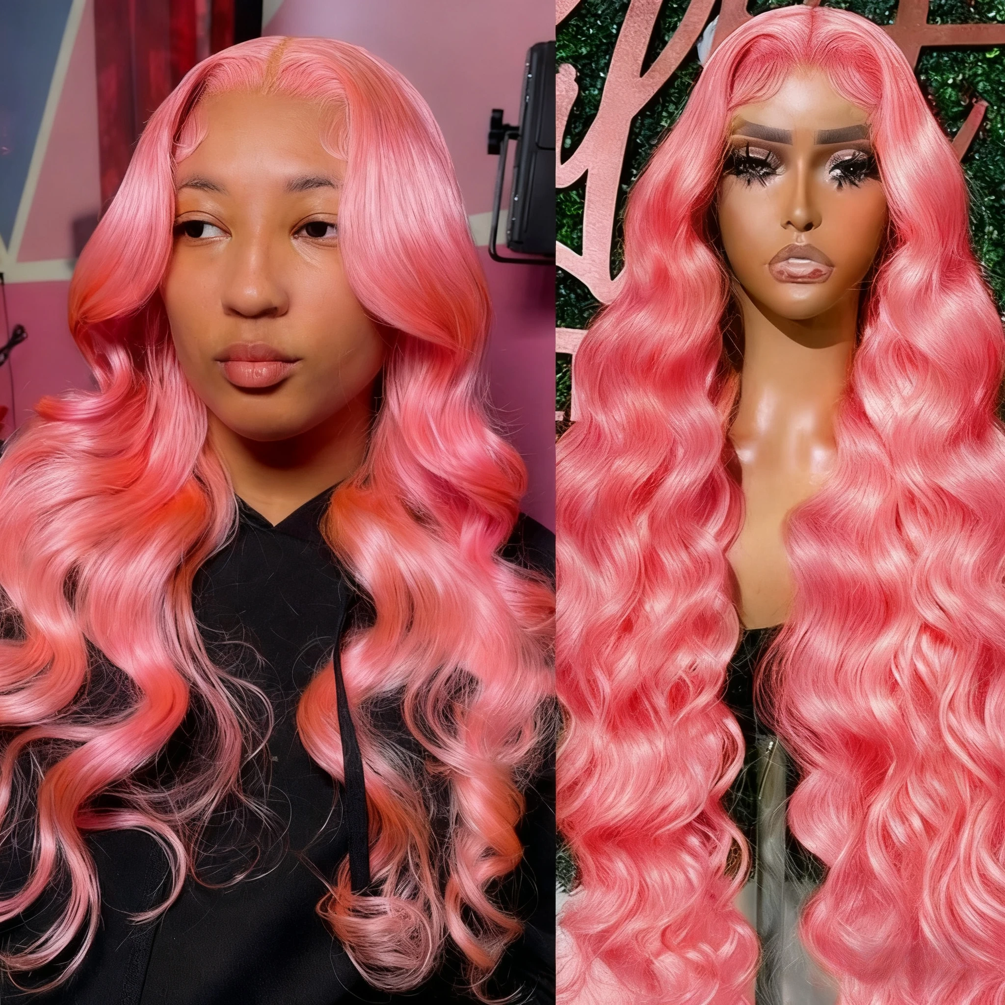 Pink Body Wave 13x4 13x6 HD Transparent Lace Frontal Wigs 30  Inch Lace Front Wig Color Human Hair Wigs Pre Plucked For Women image 6