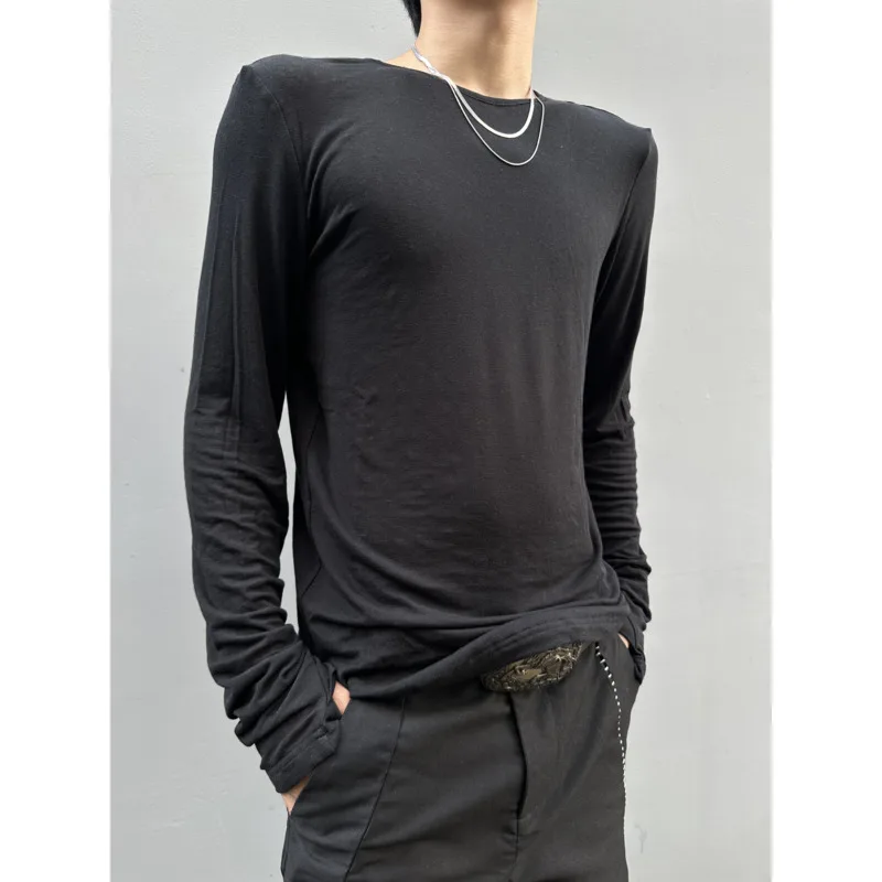 HKSH Spring Autumn New Men Tide Chic Ins Breathable Basic Versatile Linen Blouse Fashion T-shirt Top Punk Vibe Y2K Tees HK25956