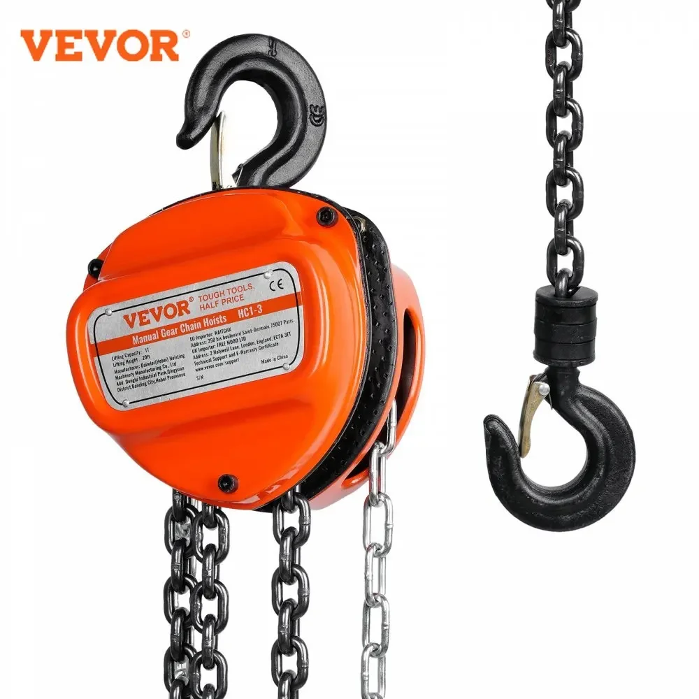 

VEVOR Hand Chain Hoist 1 Ton 2200 lbs Capacity 20 FT Come Along G80 Galvanized Carbon Steel with Double-Pawl Brake