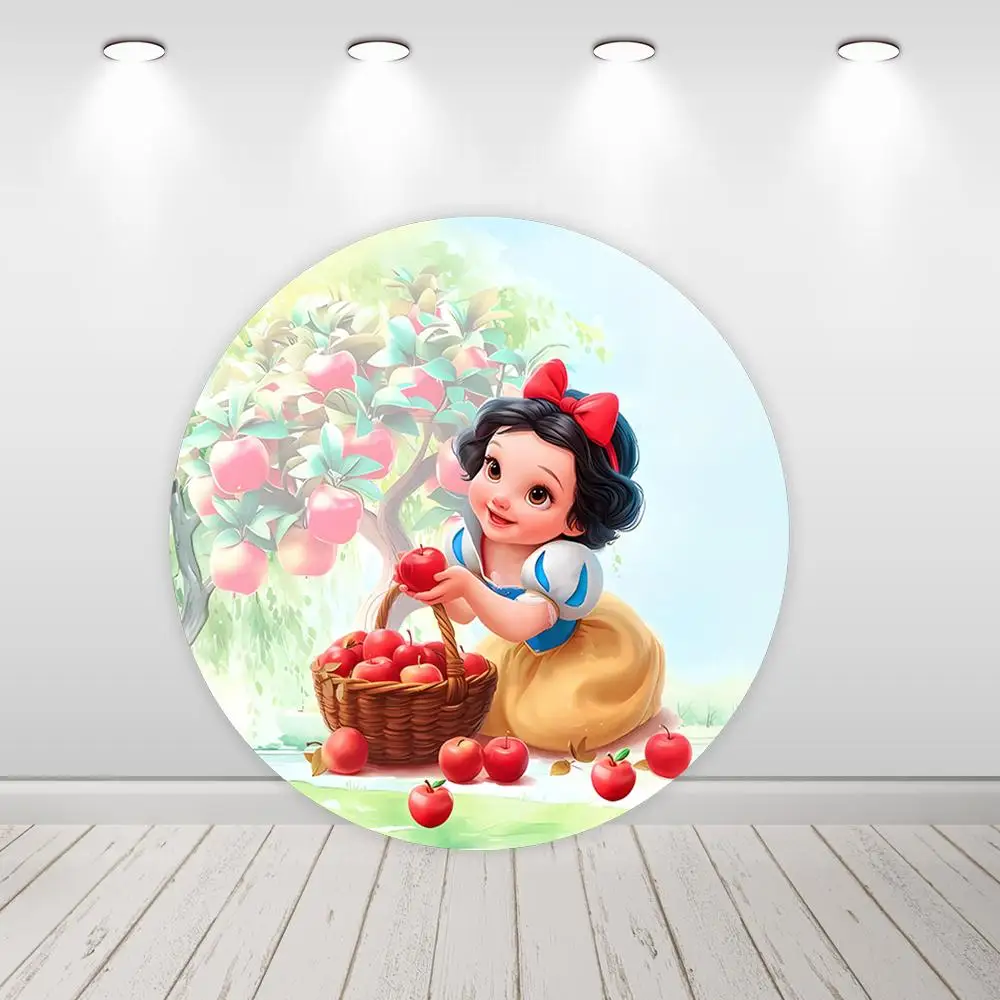 Snow White Princess Round Backdrop Girls Birthday Baby Shower Photo Studio  Circle Background Party Decoration Cylinder Covers