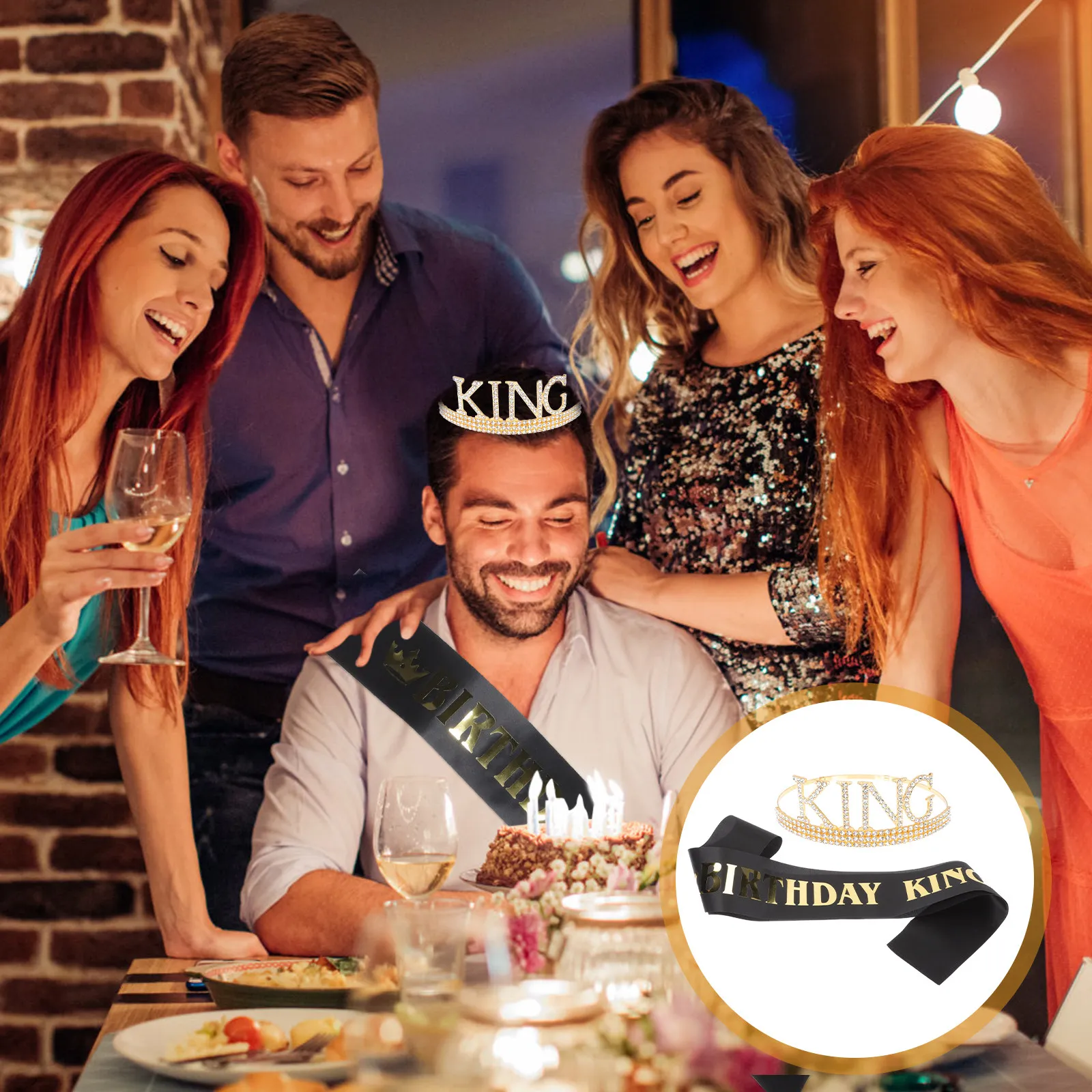 

1Set Rhinestone Crown Headpiece Set Elegant King Birthday Prom Decorations Royal Hair Accessories Crown for Men