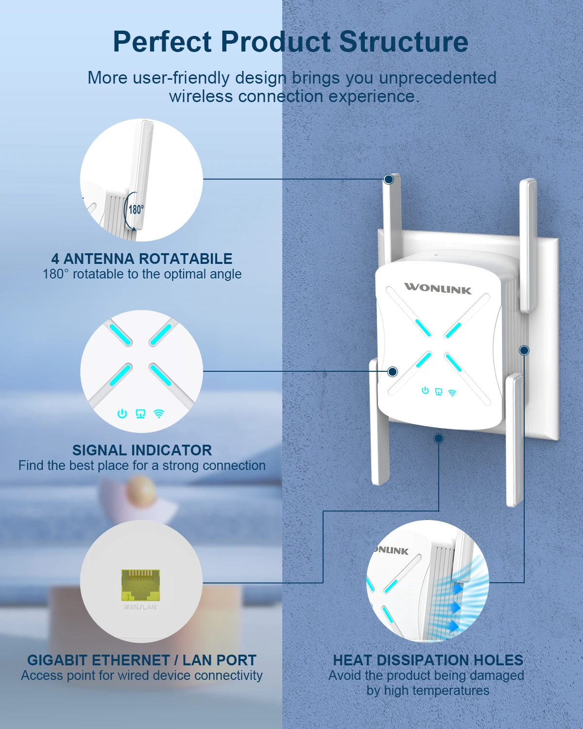 Imagem -05 - Long Range Signal Expansion Booster Antena Wifi6 Repetidor Wi-fi Router Banda Dupla 2.4g 5g 802.11ax Gigabit Extensor Ax1800